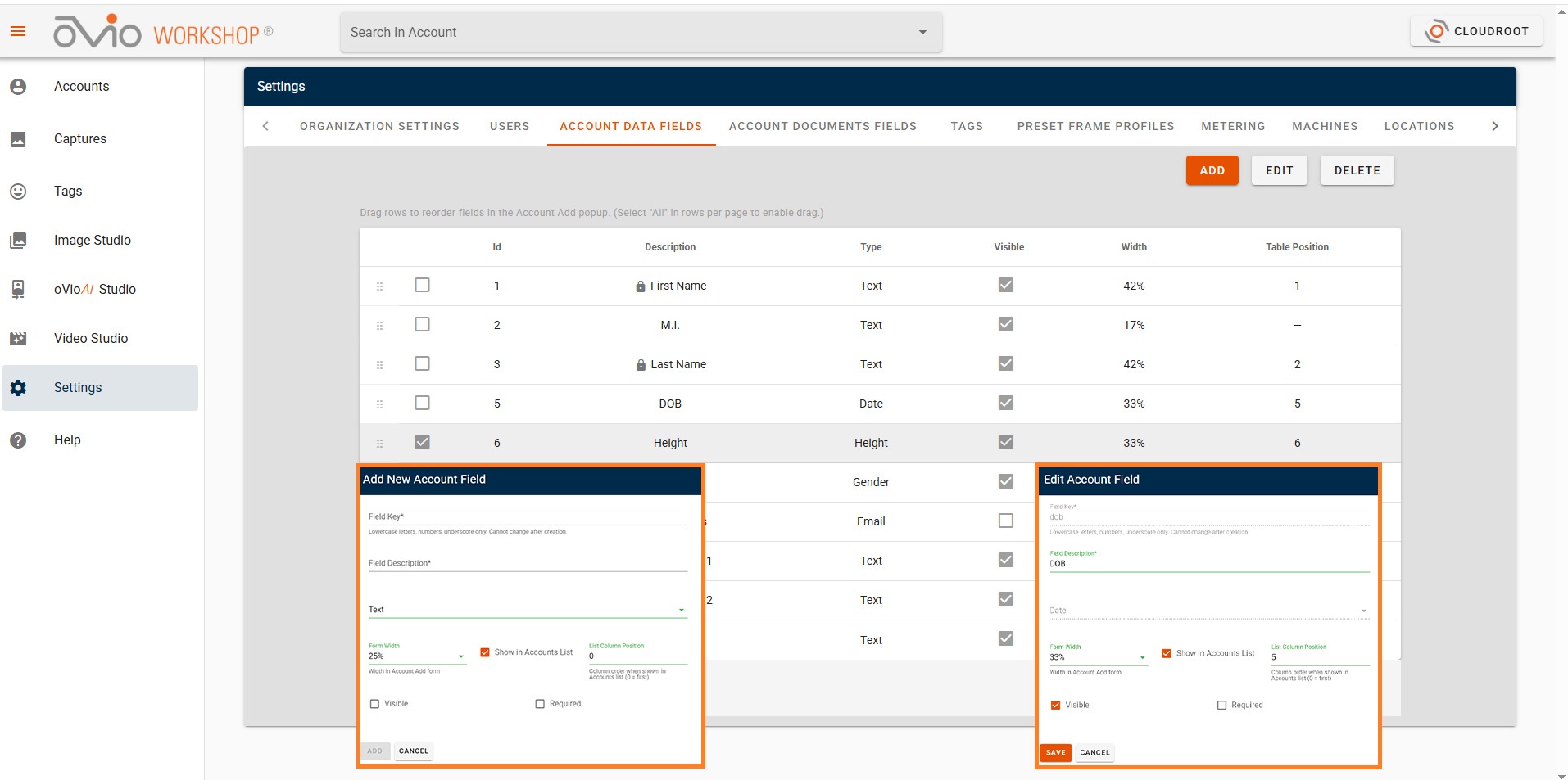 Account Data Fields